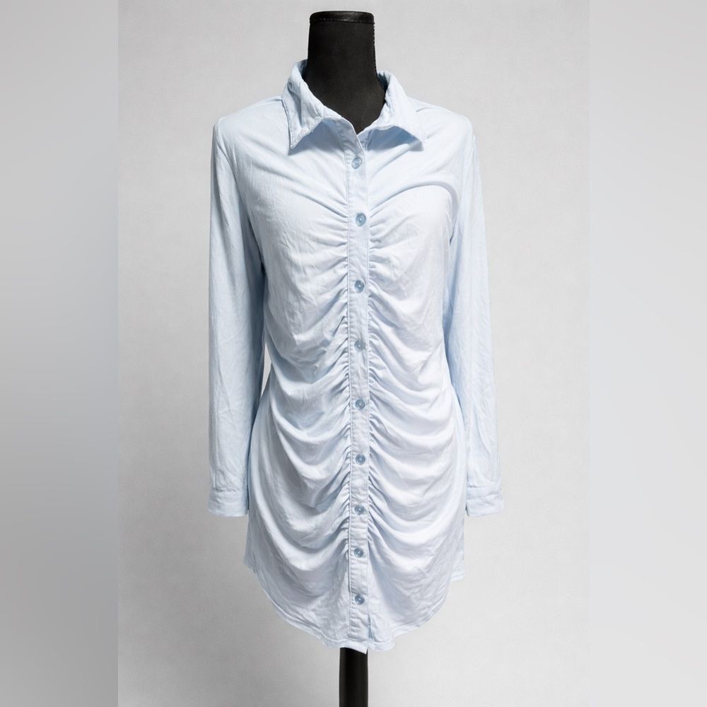 No Boundaries Light Blue Ruched Button Front Shirt Dress Size XXL 19